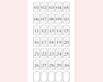 Vertical Date Label Planner Stickers | Dated 2026 and Undated Date Stickers