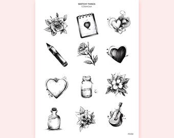 Sketchy Things Planner Sticker – handgezeichnete Journalelemente