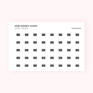 Mini Money Icons - adesivos de planejador, mini ícones, mini adesivos, adesivos de planejador minimalista, mini adesivos para grade hobonichi