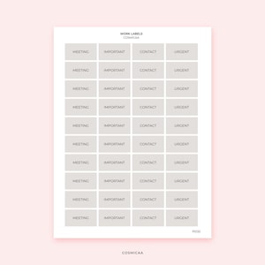 Work Labels - Planner Stickers, Functional Rectangle Stickers with Work Text for Planners, Calendars and Bullet Journals