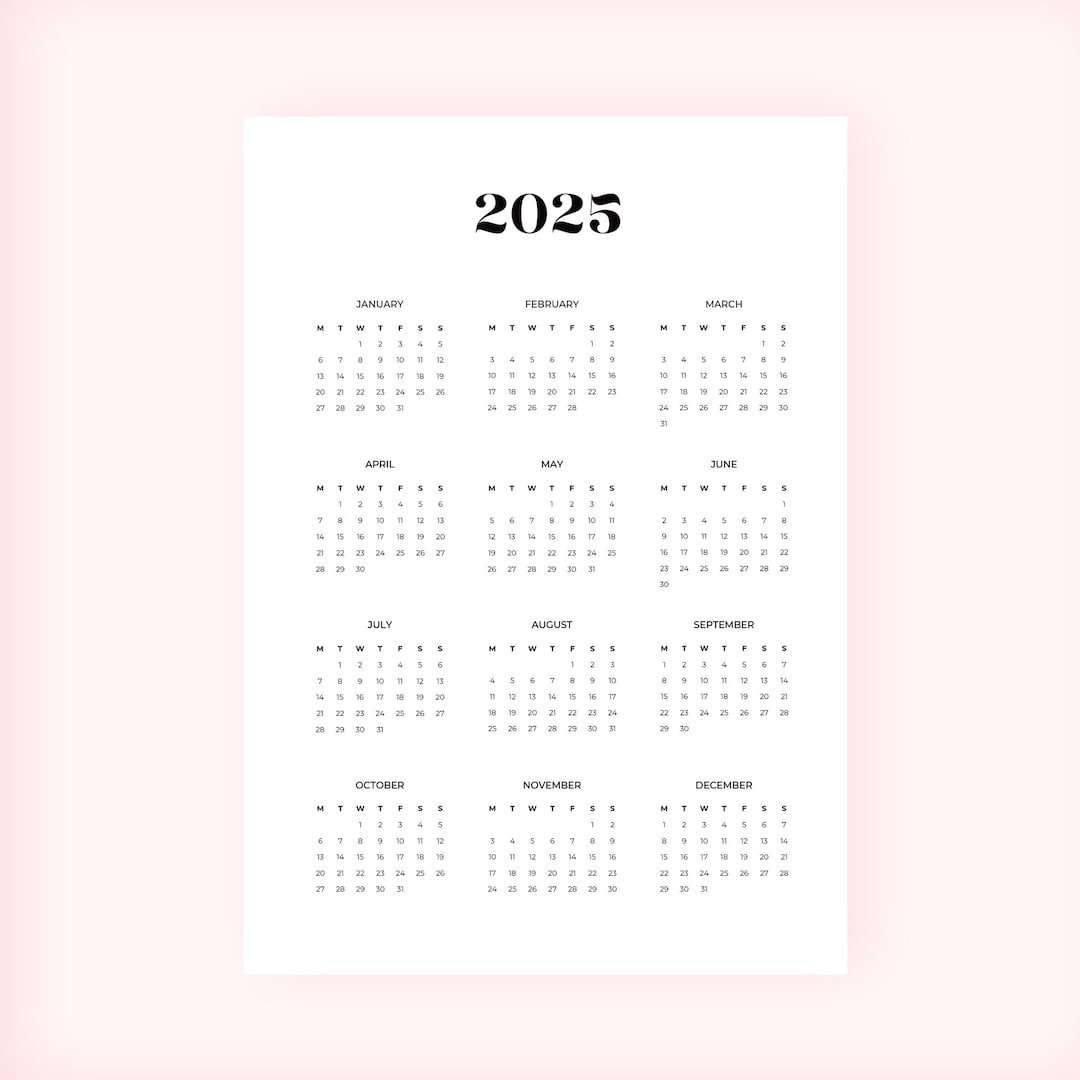 2025 Year at A Glance - Planner Dashboards, Year at a Glance, Calendar ...