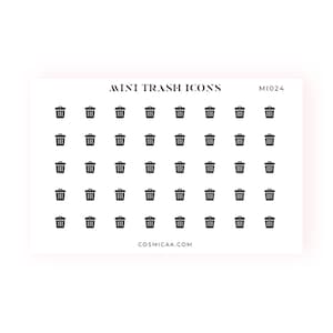 Mini Trash Icons - Planner stickers, mini icons, mini stickers, minimalistic planner stickers, mini stickers for the hobonichi grid