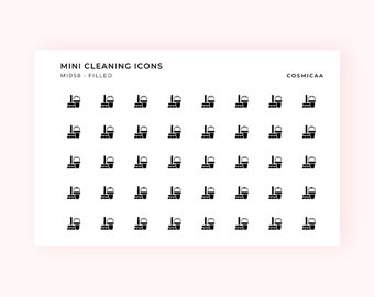 Mini Cleaning Icons - Planner stickers, mini icons, mini stickers, minimalistic planner stickers, mini stickers for hobonichi grid