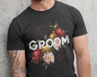 Gothic Groom Shirt: Floral Spiderweb Wedding Tee