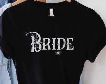 Gothic T-shirt bruid: spinnenwebbruiloft, spookachtige vrijgezellenfeest