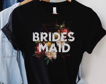Gothic Bridesmaid Shirt: Morbid Flowers & Spider Web, Punk Bachelorette Tee