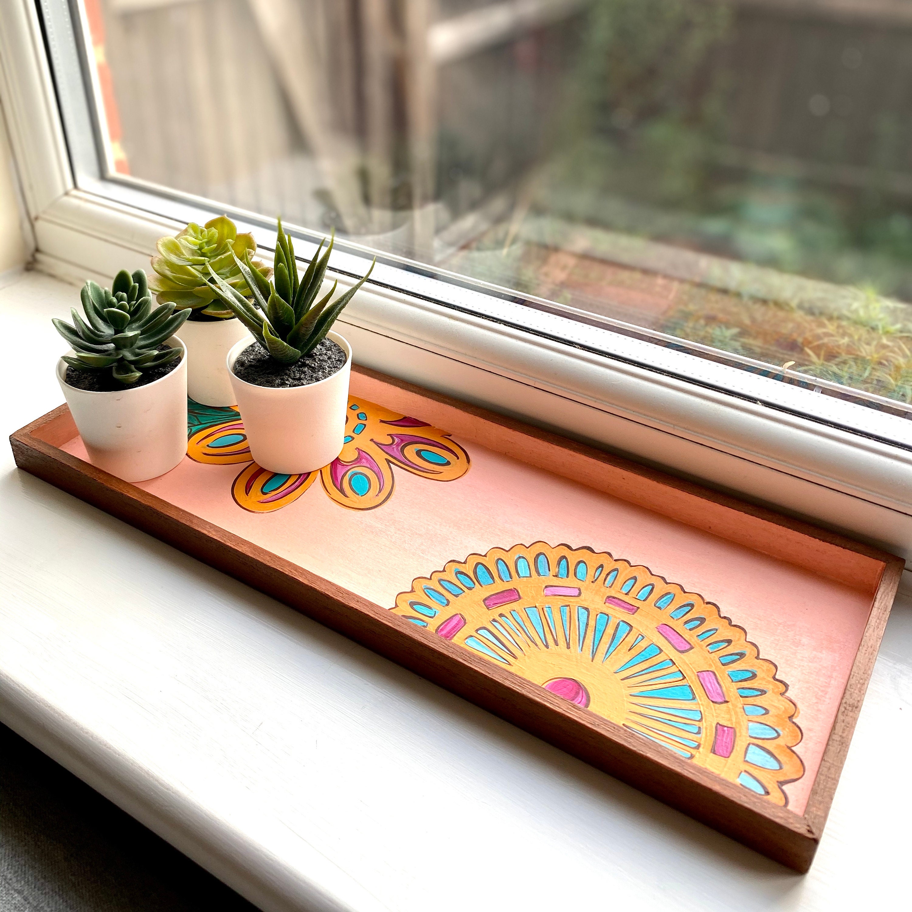 Floral Rectangular Wood Tray Decorative Flower Tray Retro Etsy