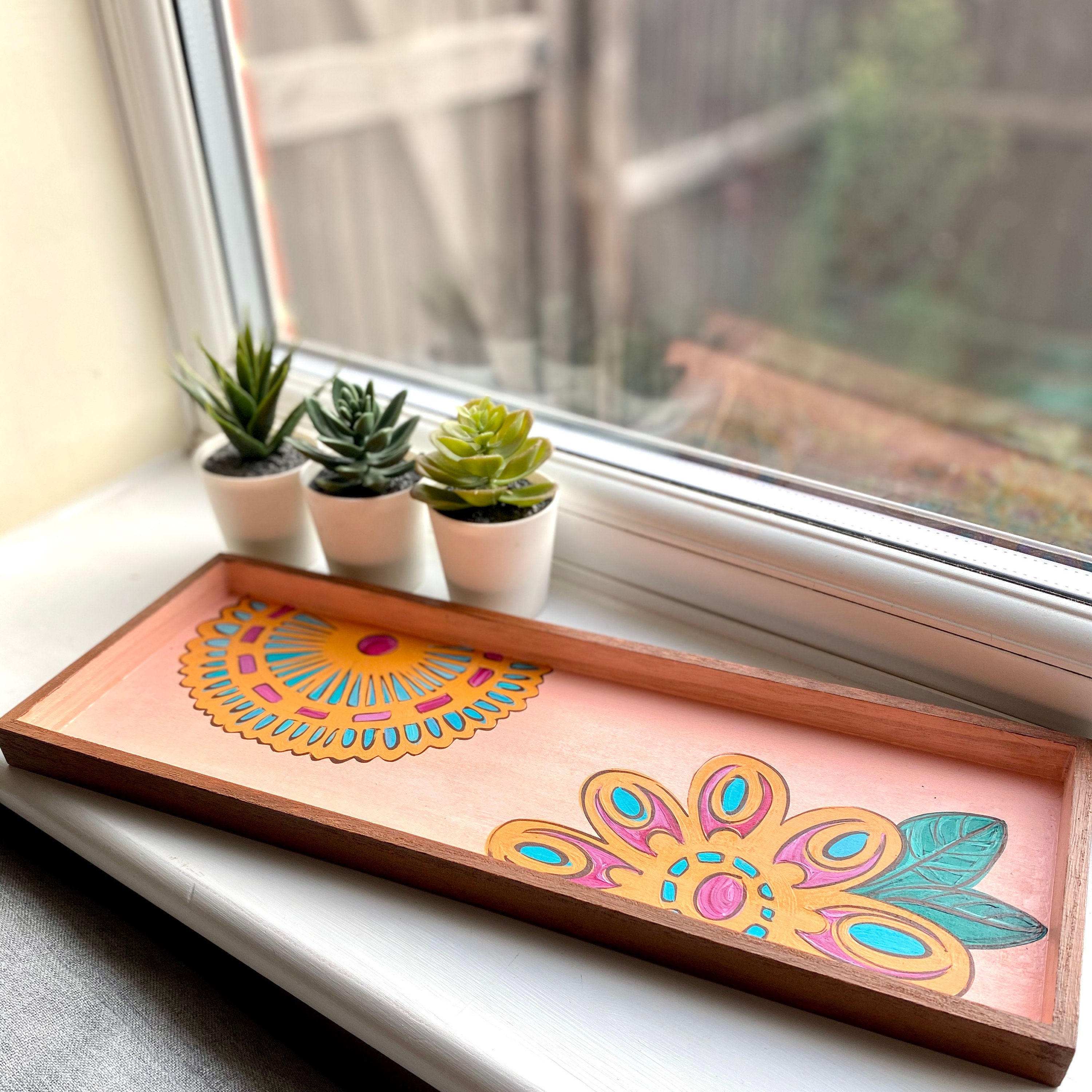 Floral Rectangular Wood Tray Decorative Flower Tray Retro Etsy