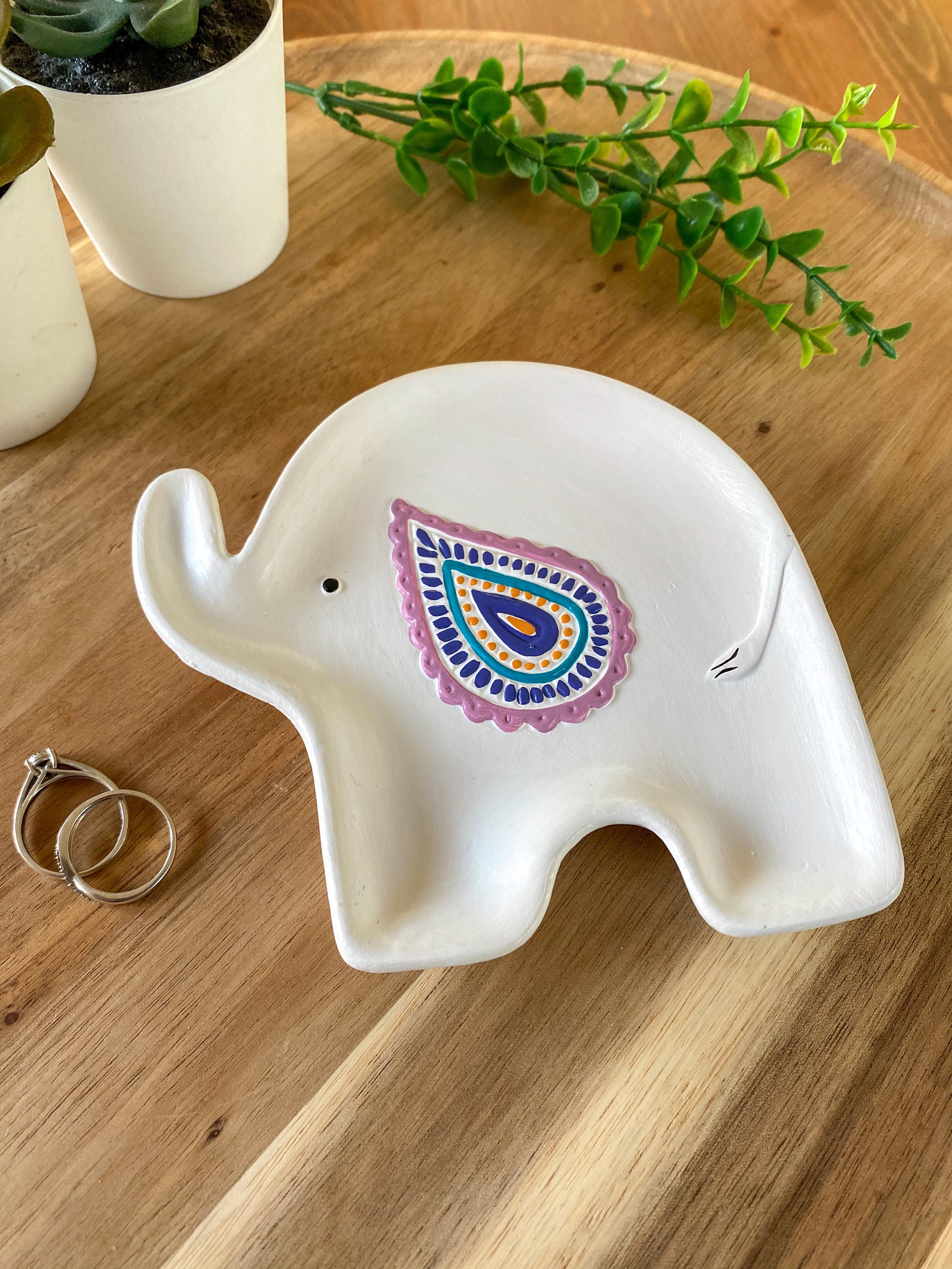 White Elephant Trinket Tray Elephant Ring Dish Elephant Etsy