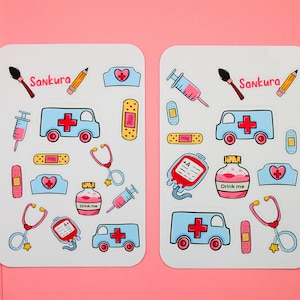 2 Feuilles autocollantes  infirmière, médecin, hôpital ,vaccination, autocollants  pour Bullet journal, journal, papeterie, planificateur.