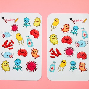2 Feuilles autocollantes microbe et virus, biologie ,santé, science, autocollants  pour infirmière, Bullet journal, agenda, planificateur