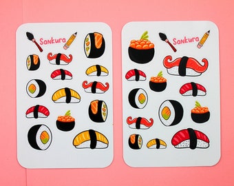 2 arkusze naklejek Sushi, gastronomia, japoński przepis, naklejki do Bullet Journal, artykuły papiernicze, planista i pamiętnik