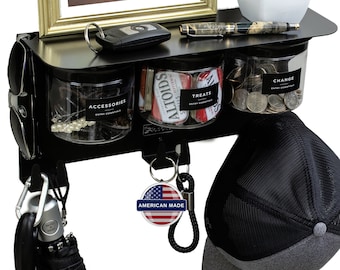 Mail and Key Organizer, Wall Mount with 13.5" Entryway Shelf and 3 Candy Storage Jars