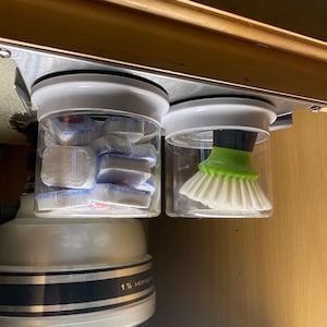 Hidden Under Sink Caddy Organizer, Smart Kitchen Decor, Kitchen Storage Space, Space Saving Storage Containers for Dish Soap, Sponge Holder