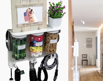 Porta guinzaglio per cani con barattoli per snack: organizer da parete per cuccioli