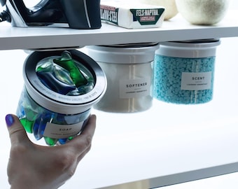 Under-Shelf Laundry Pods Container: Slide-to-Seal, Smell Proof, Minimalist Labels Included