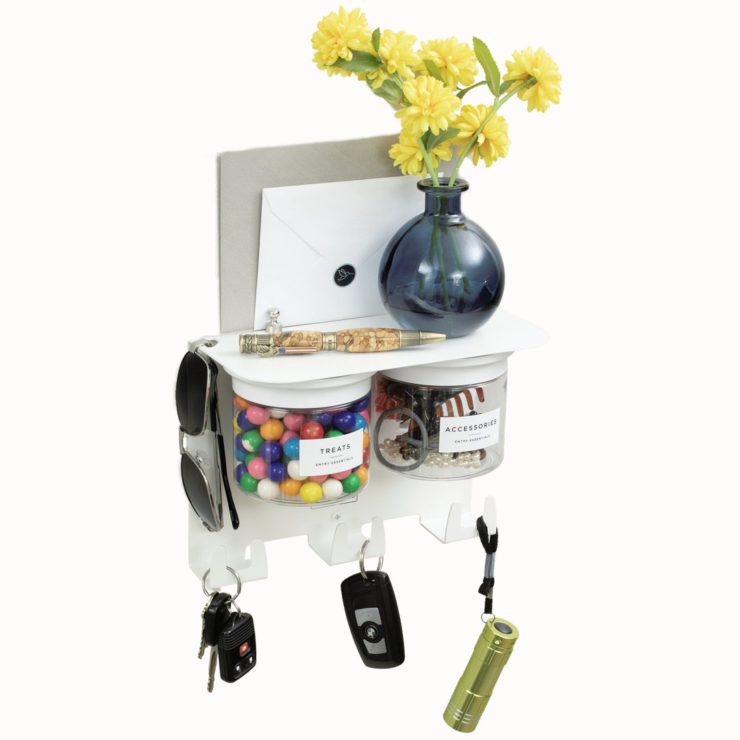 Cute Key Holder for Wall, 9 Entryway Shelf in Modern White, Sunglasses ...