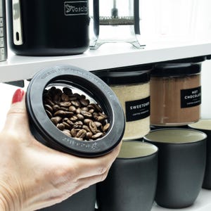 Lidless Airtight Coffee Canister Set – Under Cabinet Magnetic Jars with Scoop & Labels – Space-Saving Coffee Bar Storage Organizer -USA Made