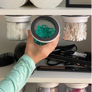 Bathroom Decor, Doubles your Bathroom Shelf Space! Elevated Storage Jars perfect for Cotton Balls and Rounds, Q Tips holder, Flosser Picks