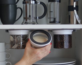 Modern Minimalist and Airtight! Small Kitchen Organizer, High Tech Magnetic seal is lidless, Great for Coffee, Sugar, and Tea