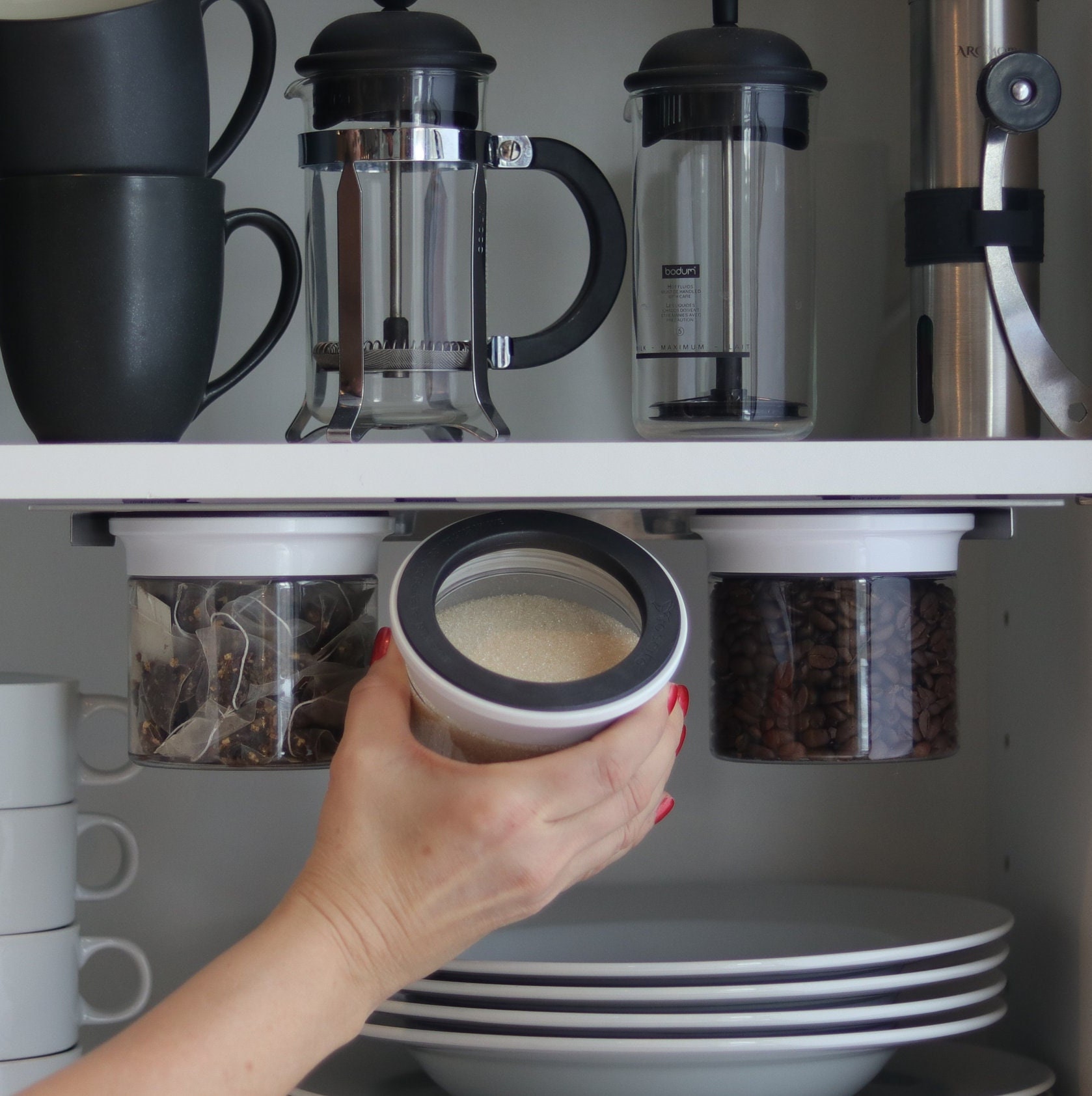 マグネット式棚下スパイスジャーセット：密閉キッチンオーガナイザー