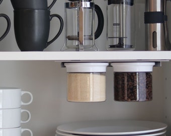 Organizador magnético para tarros de café debajo del estante: almacenamiento hermético para la cocina, etiquetas minimalistas incluidas