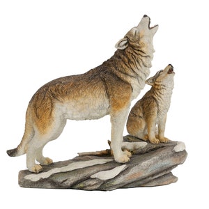 Howling Wolf and Cub Statue, Wolf Sculpture, Wolf Decor