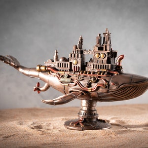 Steampunk Galactic Colony Whale Statue, Steampunk Art