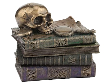 Wizard'S Study Skull And Magnifying Glass Trinket Box