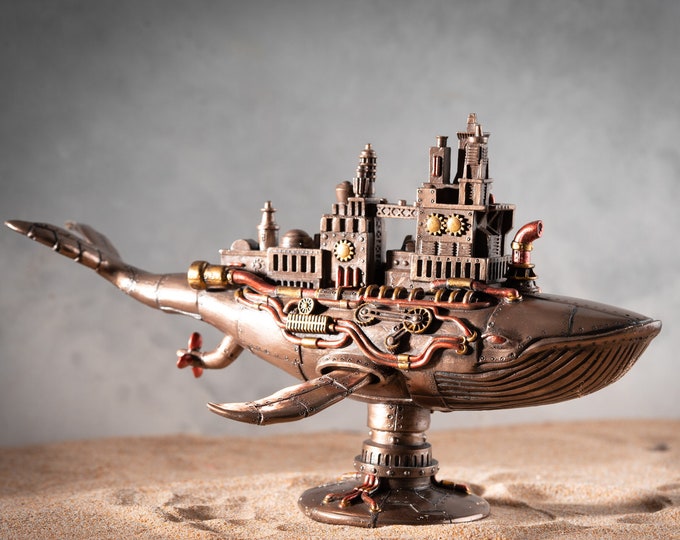 Steampunk Galactic Colony Whale Statue, Steampunk Art