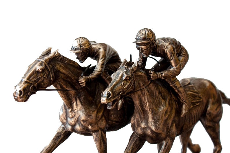 Casa, jardín y bricolaje Jumping estatua escultura de bronce gran carrera  de obstáculos carreras de caballos con estatuilla Jockey ST3229629