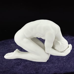Naked Man Kneeling Down Sculpture, Body Art, Home Decor