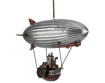 Steampunk Airship With Steamship Gondola Hanging Sculpture