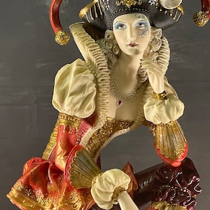 Female Court Jester Sitting on Column Figurine Statue, Clown Sculpture ...
