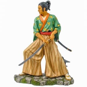 Samurai Straddling And Hacking With Knife Statue, Samurai Sculpture