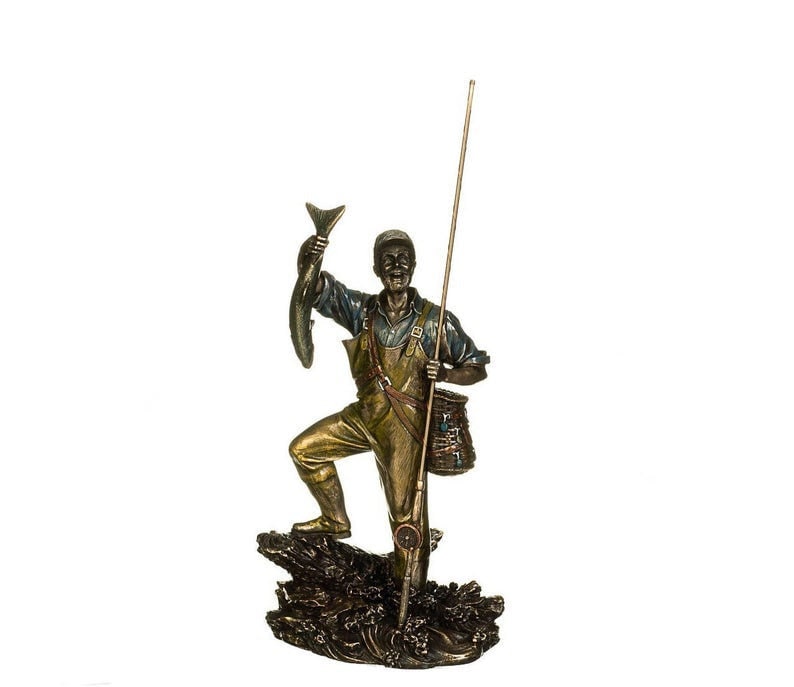 Fisherman Statue Salmon Fishing With Spoons Bronze Fisherman Etsy UK