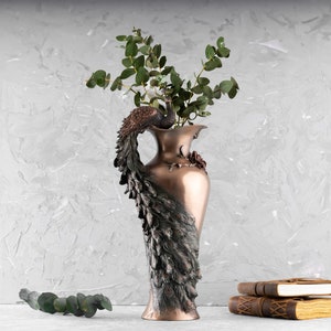 Art Nouveau Large Peacock Vase, Large Floor Vase, Flower Vase Home Decor