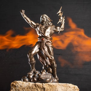 Greek Art Mythology Zeus Holding Thunder and Eagle God Statue