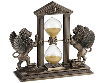 Winged Lions Gold Sand Timer Hourglass Decor