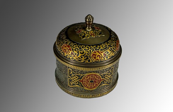 Custom Made Arabesque Pattern Red Round Trinket B… - image 5