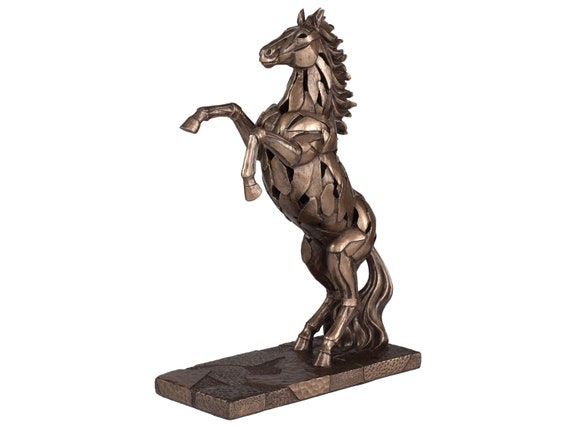 照明付き立ち上がる馬の彫刻：コールドキャストブロンズアートギフト