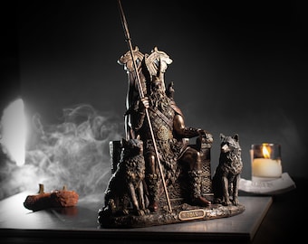 Odin Sitting On Throne Statue, Scandinavian God Odin Sculpture
