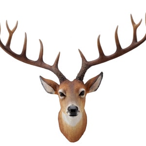 Deer Head Brown Antlers Wall Plaque, Large Deer Head Sculpture, Christmas Gift