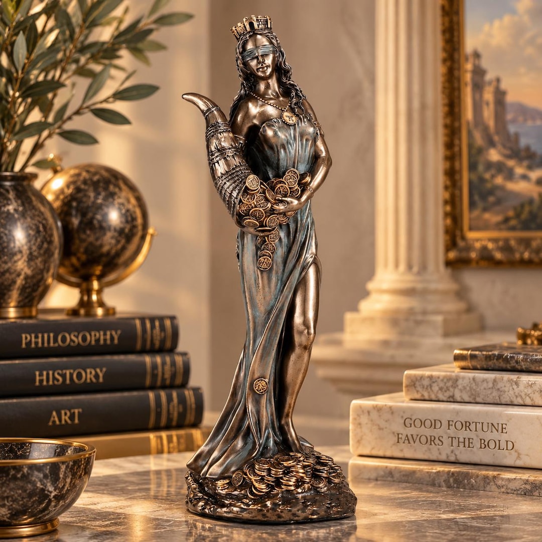 Fortuna Goddess Statue, Cold Cast Bronze Roman Mythology Figurine