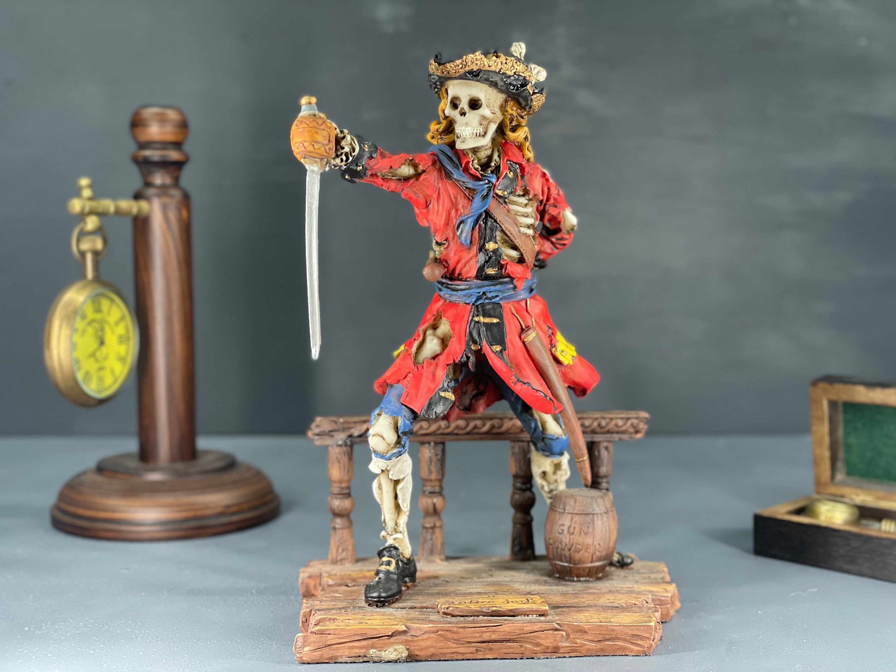 Skeleton Pirate Captain With Sword Figurine British Pirate Captain Calico Jack Pirate Decor Etsy