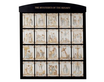 The Mysteries of The Rosary LED Wall Display - Illuminated Wall Sculpture for Prayer, Meditation, and Religious Home Decor