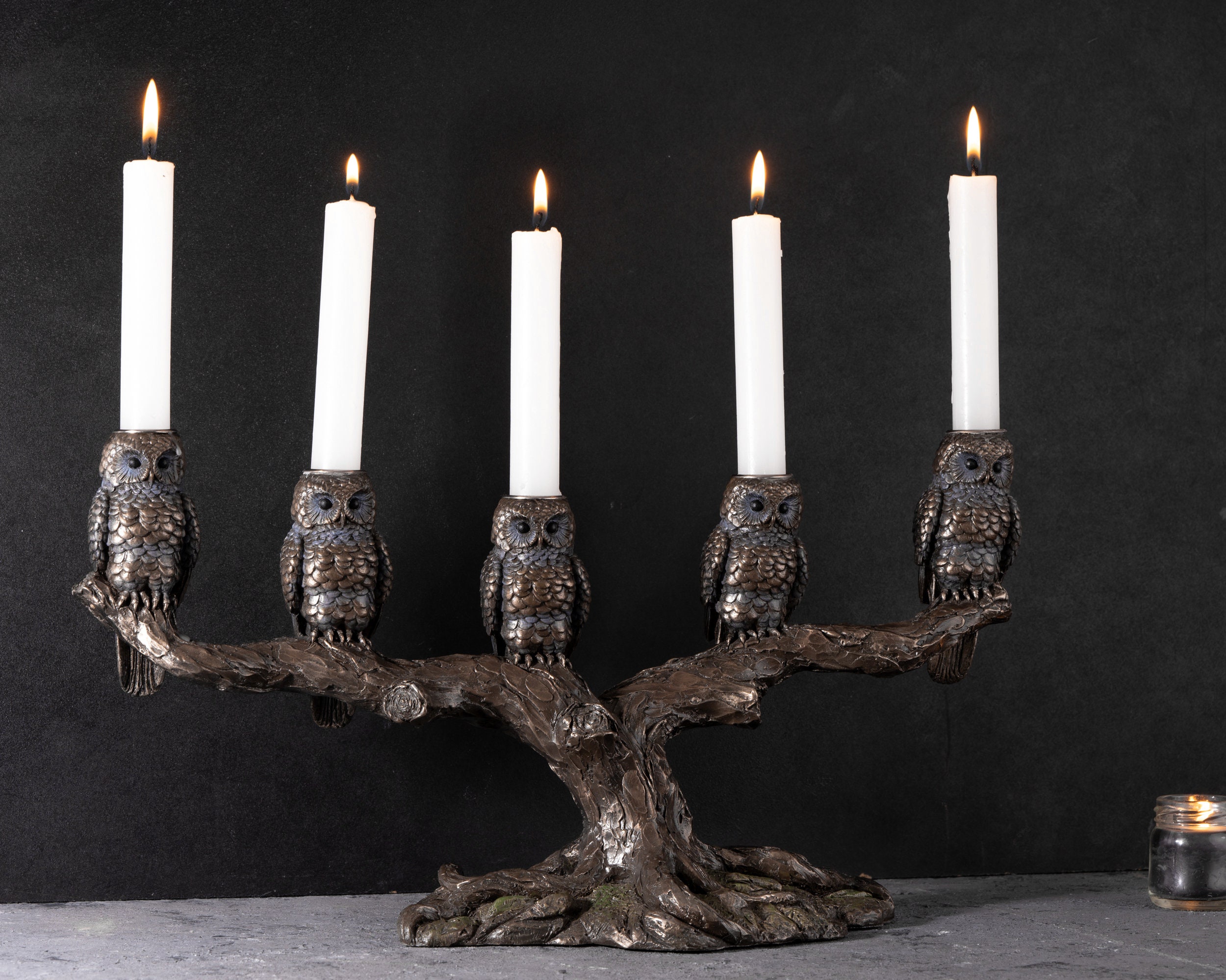 Art Nouveau Five Owls on Tree Branch Candelabrum, Owls Candle Holder ...