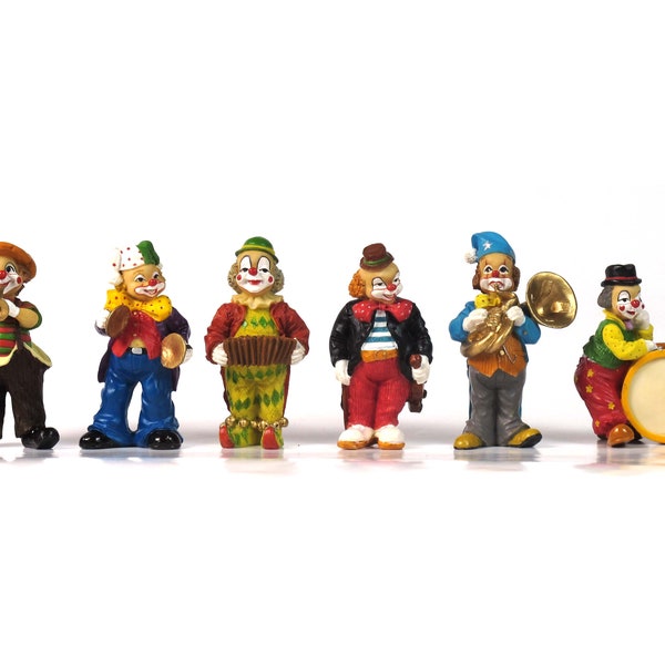 Figurines miniatures d'orchestre de clowns, sculpture de 6 clowns musiciens, cadeau clowns amusants, décoration miniature