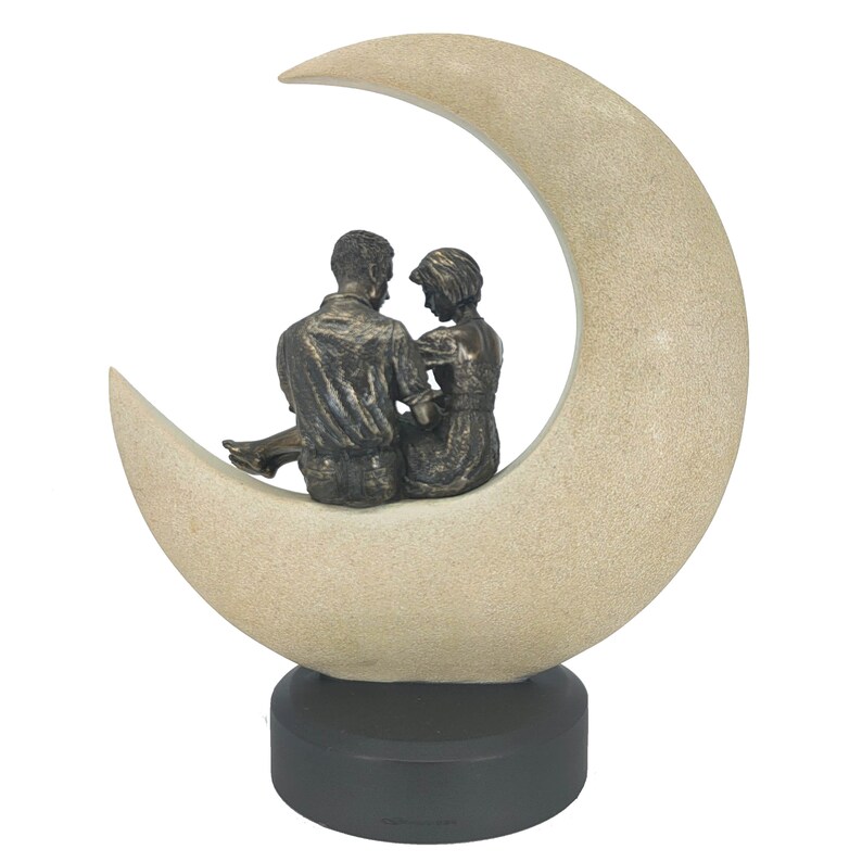 Couple in Love Sitting on The Moon Statue Gift for Her Home Decor Shelf Accessory
