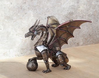 スチームパンク・ドラゴンゴーレム彫刻 - ファンタジー・スチーム